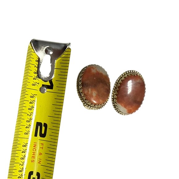 Whiting and Davis Clip On Earrings Faux Stone Look Oval Cabochon Gold Tone Vinta - Picture 8 of 8